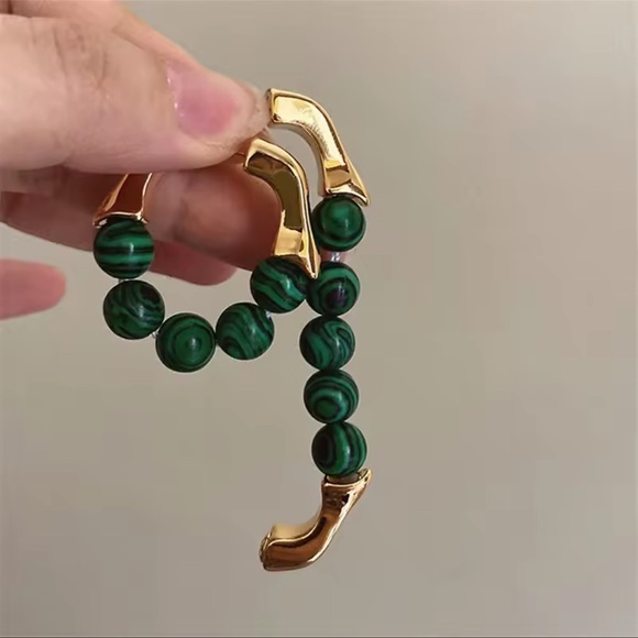 Malachite Silver Hoop Earrings - Picture 2 of 3